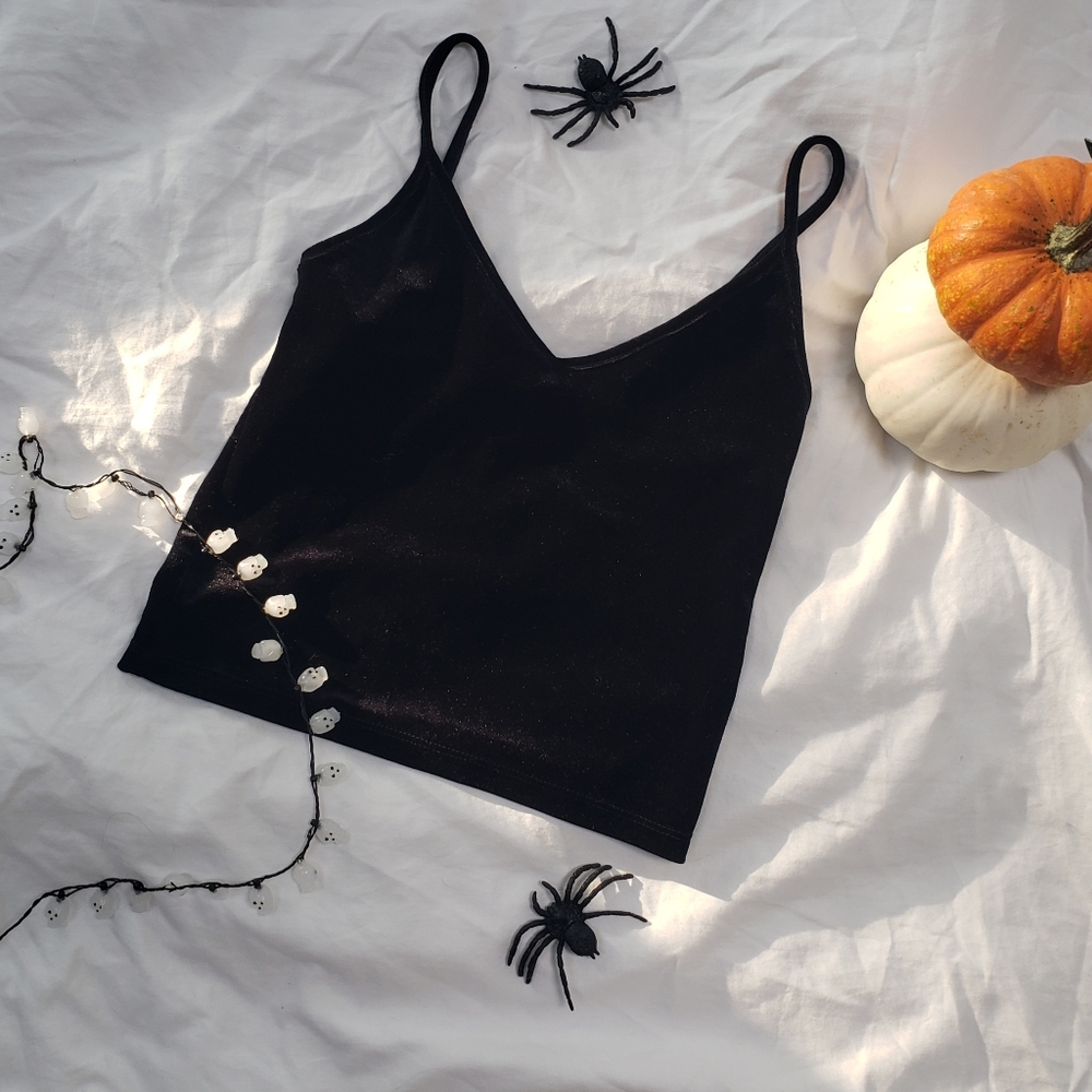 Black Velvet Cropped V-neck Camisole - size small